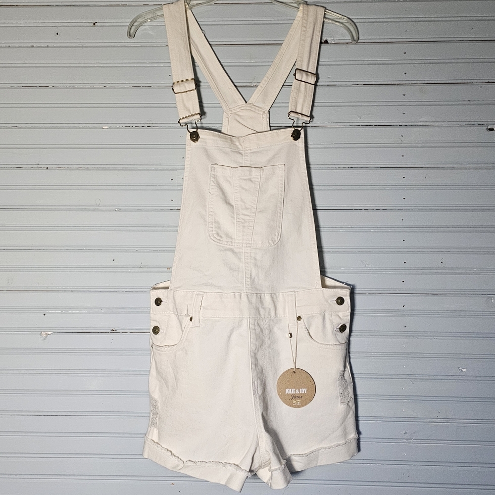 Jolie And Joy NWT Cream Ecru Distressed Lightweight Overall Shorts Women Size M